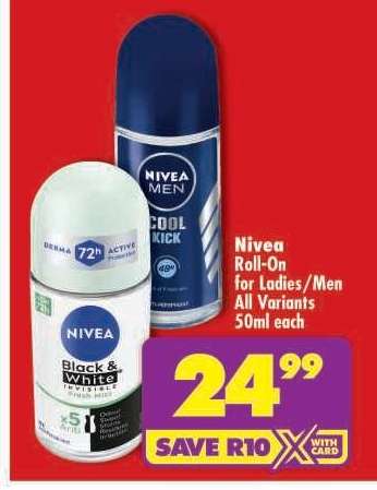 NIVEA ROLL-ON FOR LADIES/MEN all variants 50ml each