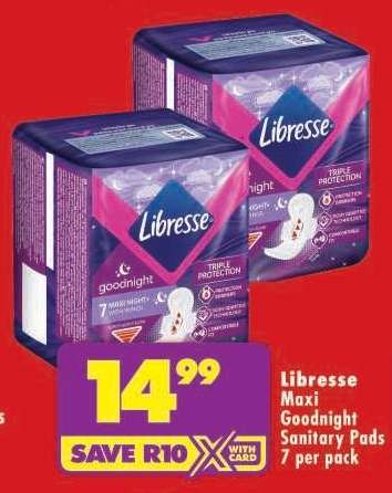 LIBRESSE MAXI GOODNIGHT SANITARY PADS 7 per pack