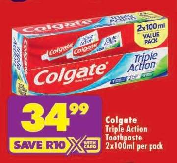 Colgate Triple Action Toothpaste 2x100ml per pack