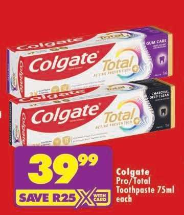 Colgate Pro/Total Toothpaste 75ml each