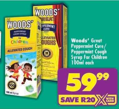 Woods' Great Peppermint Cure/Peppermint Cough Syrup For Children 100ml each