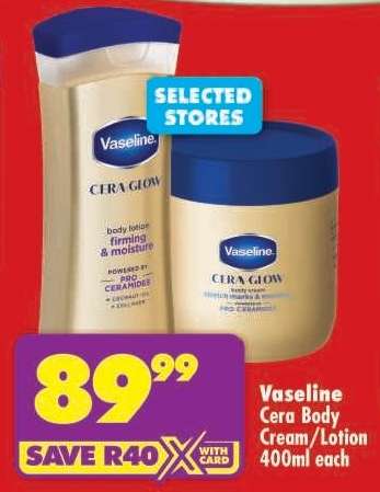 Vaseline Cera Body Cream/Lotion 400ml each
