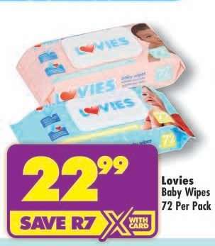 LOVIES BABY WIPES 72 per pack