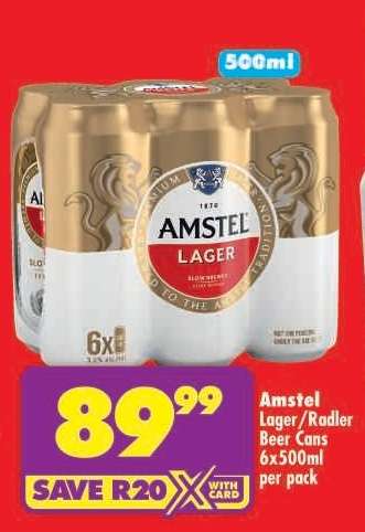 AMSTEL Lager/Radler Beer Cans 6x500ml per pack