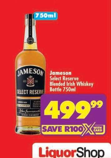 Jameson Select Reserve Blended Irish Whiskey Bottle 750ml