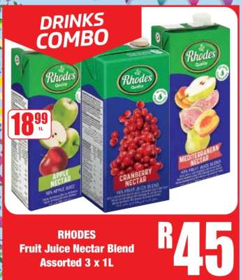 RHODES Fruit Juice Nectar Blend Assorted 3 x 1L