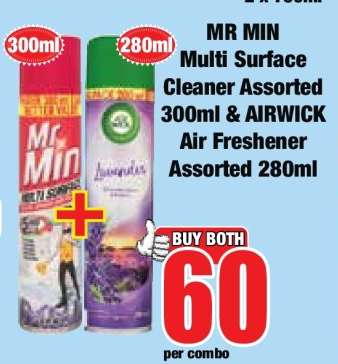 MR MIN Multi Surface Cleaner Assorted 300ml & AIRWICK Air Freshener Assorted 280ml