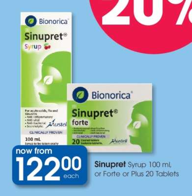 Sinupret Syrup 100 ml, or Forte or Plus 20 Tablets