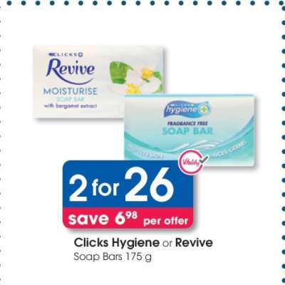 Clicks Hygiene or Revive Soap Bars 175 g