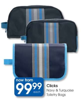 Clicks Navy & Turquoise Toiletry Bags