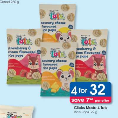 Clicks Made 4 Tots Rice Pops 22 g