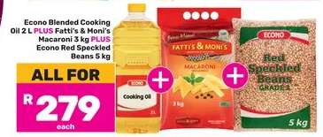 Econo Blended Cooking Oil 2L + Fatti's & Moni's Macaroni 3kg + Econo Red Speckled Beans 5kg