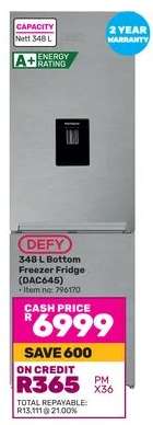 Defy 348L Bottom Freezer Fridge DAC645