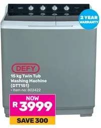DEFY 15 kg Twin Tub Washing Machine (DTT151)