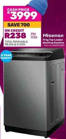 Hisense 11 kg Top Loader Washing Machine