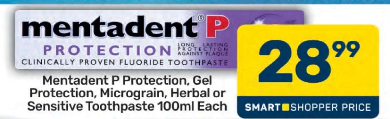 Mentadent P Protection, Gel Protection, Micrograin, Herbal or Sensitive Toothpaste 100ml Each