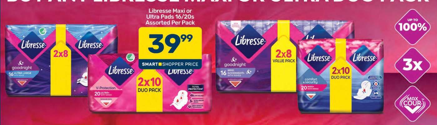 Libresse Maxi or Ultra Pads 16/20s Assorted Per Pack