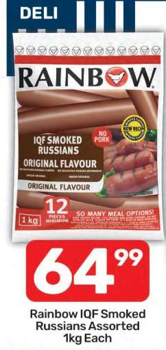 Rainbow IQF Smoked Russians Assorted 1kg Each