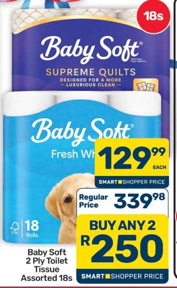 Baby Soft 2 Ply Toilet Tissue Assorted 18s