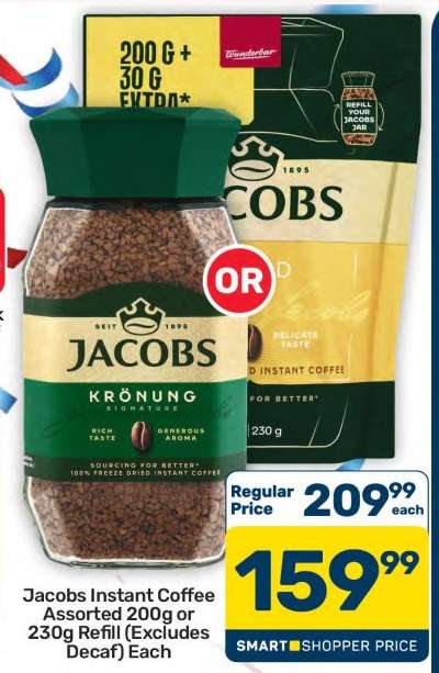 Jacobs Instant Coffee Assorted 200g or 230g Refill