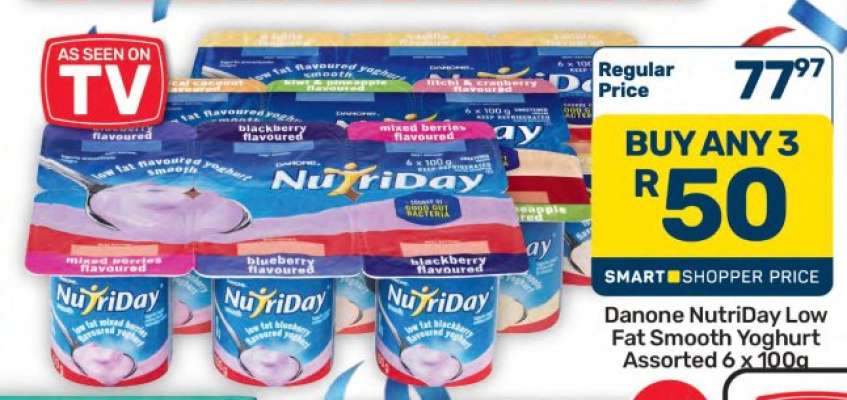 Danone NutriDay Low Fat Smooth Yoghurt Assorted 6 x 100g