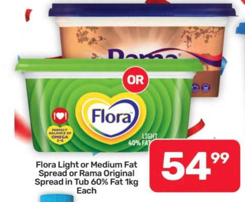 Flora Light or Medium Fat Spread or Rama Original Spread
