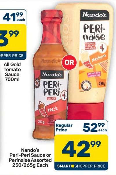 Nando's Peri-Peri Sauce or Perinaise Assorted 250/265g