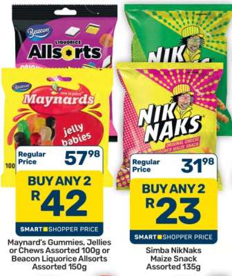 Maynard’s Gummies, Jellies or Chews Assorted 100g or Beacon Liquorice Allsorts Assorted 150g