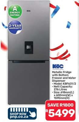 Metallic Fridge with Bottom Freezer and Water Dispenser