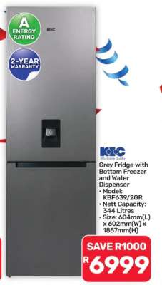 Grey Fridge with Bottom Freezer and Water Dispenser