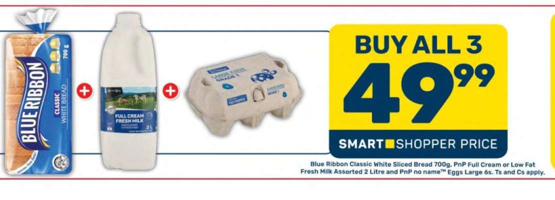 Blue Ribbon Classic White Sliced Bread, Full Cream or Low Fat Fresh Milk, Eggs Large