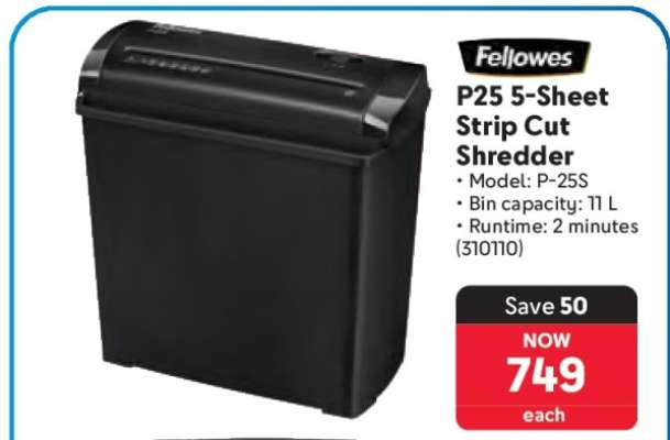 Fellowes P25 5 Sheet Strip Cut Shredder