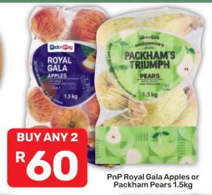 PnP Royal Gala Apples or Packham Pears 1.5kg