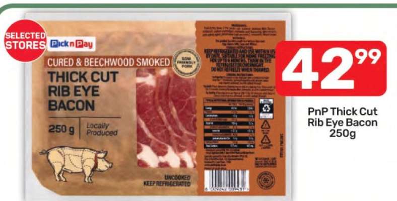 PnP Thick Cut Rib Eye Bacon 250g