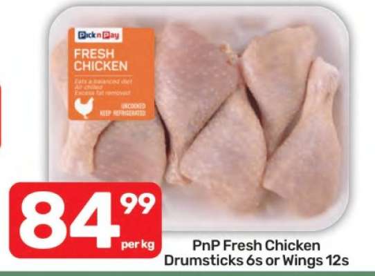 PnP Fresh Chicken Drumsticks 6s or Wings 12s