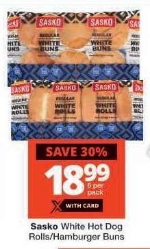 Sasko White Hot Dog Rolls/Hamburger Buns