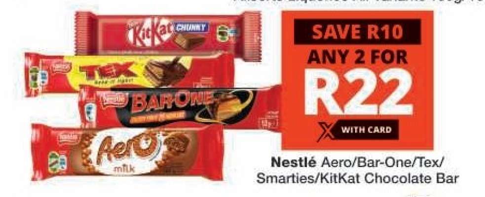 Nestlé Aero/Bar-One/Tex/Smarties/KitKat Chocolate Bar