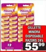 GILLETTE MINORA DISPOSABLE RAZORS 24's