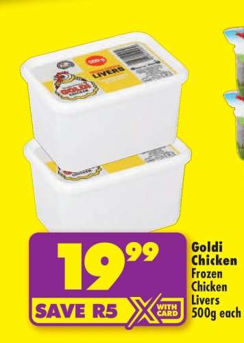 Goldi Chicken Frozen Chicken Livers 500g each