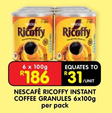 NESCAFÉ RICOFFY INSTANT COFFEE GRANULES 6x100g per pack