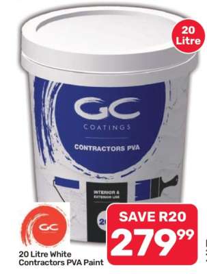 20 Litre White Contractors PVA Paint