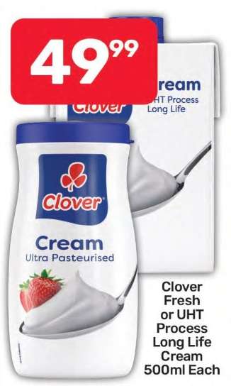 Clover Fresh or UHT Process Long Life Cream 500ml Each