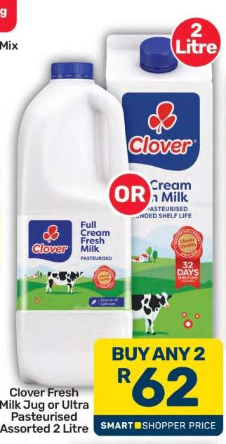 Clover Fresh Milk Jug or Ultra Pasteurised Assorted