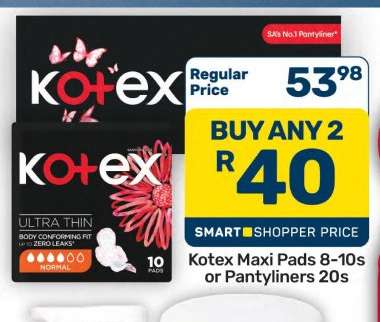 Kotex Maxi Pads 8/10s or Pantyliners 20s