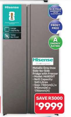 Hisense Metallic Grey Inox Side-by-Side Fridge with Freezer