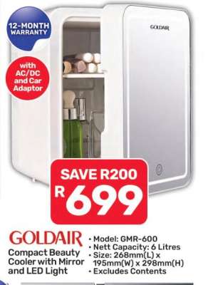 GOLDAIR Compact Beauty Cooler with Mirror and LED Light