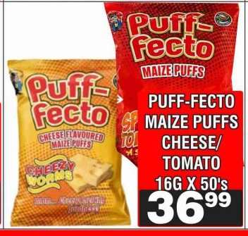 PUFF-FECTO MAIZE PUFFS CHEESE/TOMATO 16G X 50'S