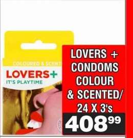 LOVERS + CONDOMS COLOUR & SCENTED 24 X 3's