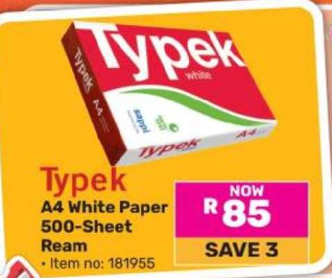 Typek A4 White Paper 500 Sheet Ream