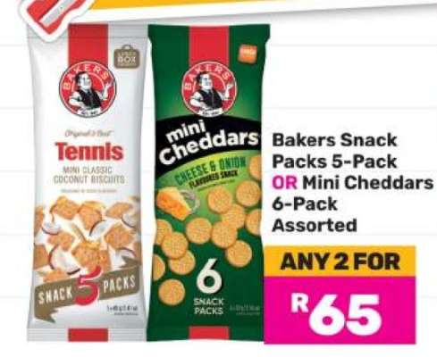 Bakers Snack Packs 5-Pack OR Mini Cheddars 6-Pack Assorted